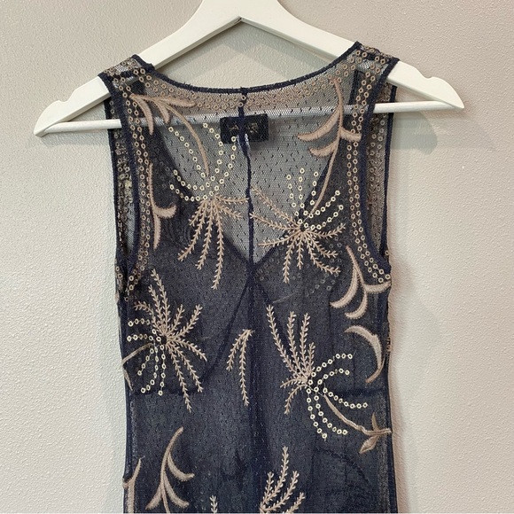 Biya Johnny Was Mesh Sheer See Thru Midi Maxi Dress Embroidered Blue Taupe XS - Picture 10 of 10